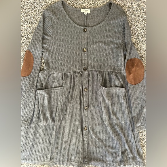 Umgee waffle knit gray babydoll dress with front pockets size small - Picture 8 of 11